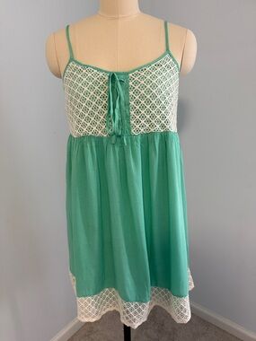 entro Mint Green and White Crochet Mini Dress SZM